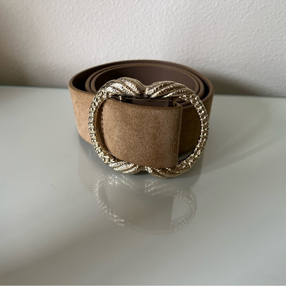 Sezane Tan Belt with Gold Buckle
